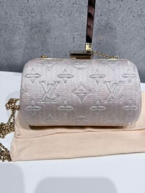Louis Vuitton Cream Quilted Monogram Satin Cylinder Chain Bag